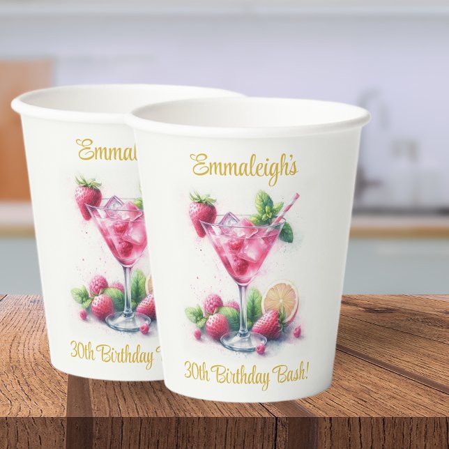 Pretty in Pink 30th Birthday Celebration Paper Cups (Creator Uploaded)
