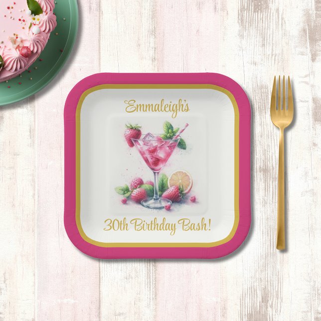 Pretty in Pink 30th Birthday Celebration Square Paper Plate (Creator Uploaded)