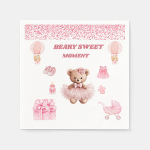 PRETTY IN PINK 4.75" BEAR GIRL DESSERT BABY SHOWER NAPKIN