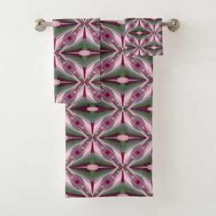 Pretty In Pink And Green Stretched Colour Block Bath Towel Set
