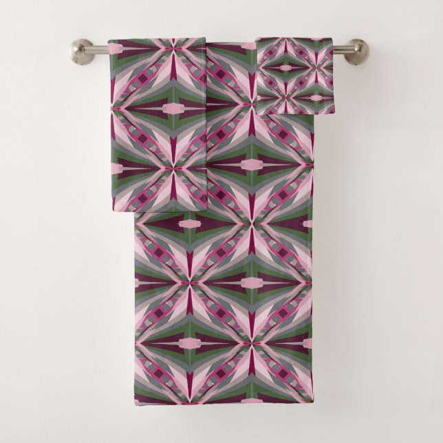 Pretty In Pink And Green Stretched Colour Block Bath Towel Set (Insitu)