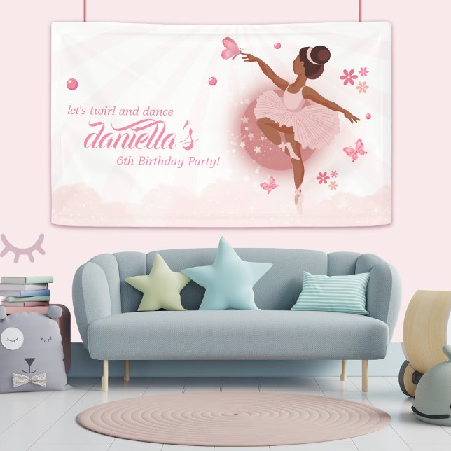 Pretty in Pink Ballerina Girl's Birthday Party Banner (Pretty in Pink Ballerina Banner in Use)