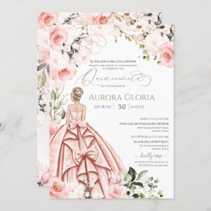 Pretty in Pink Beautiful Rose Elegant Quinceanera Invitation