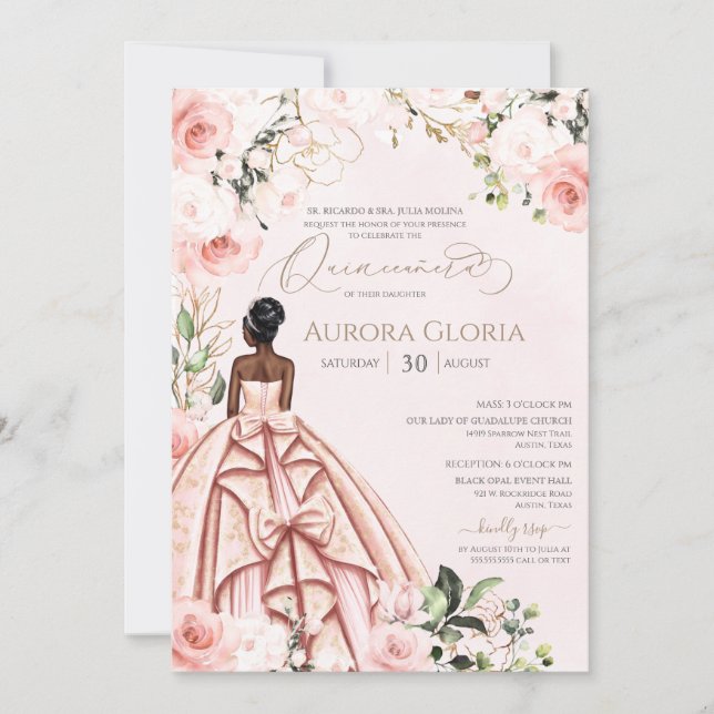 Pretty in Pink Beautiful Rose Elegant Quinceanera Invitation (Front)