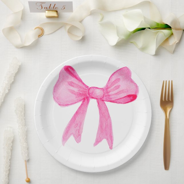 Pretty in Pink Bow Bridal Shower Paper Plate (Wedding)