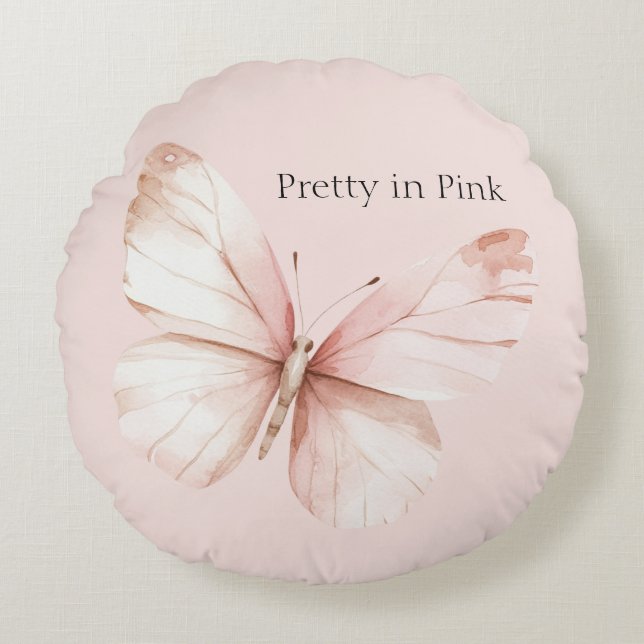 Pretty in Pink Butterfly Round Cushion (Front)