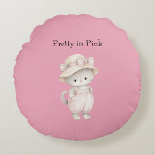 Pretty in Pink Cat Round Cushion