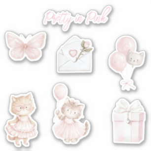 Pretty in Pink Cats Balloons Butterfly