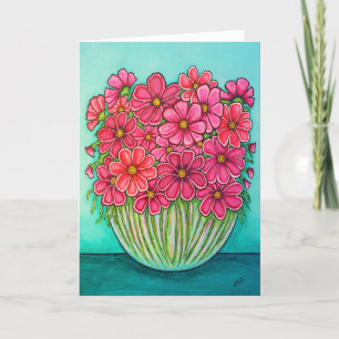 Pretty in Pink Cosmos Greeting card by Lisa Lorenz