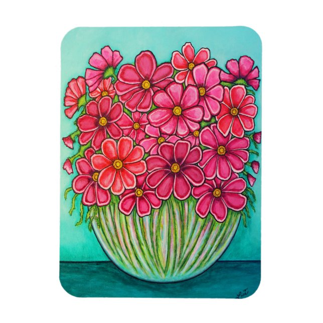 Pretty in Pink Cosmos Magnet by Lisa Lorenz (Vertical)