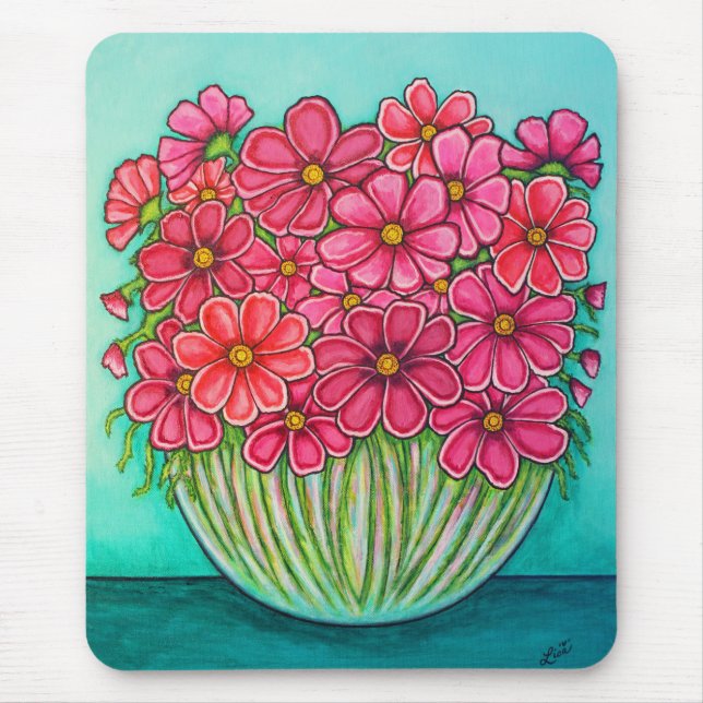 Pretty in Pink Cosmos Mouse Pad by Lisa Lorenz (Front)