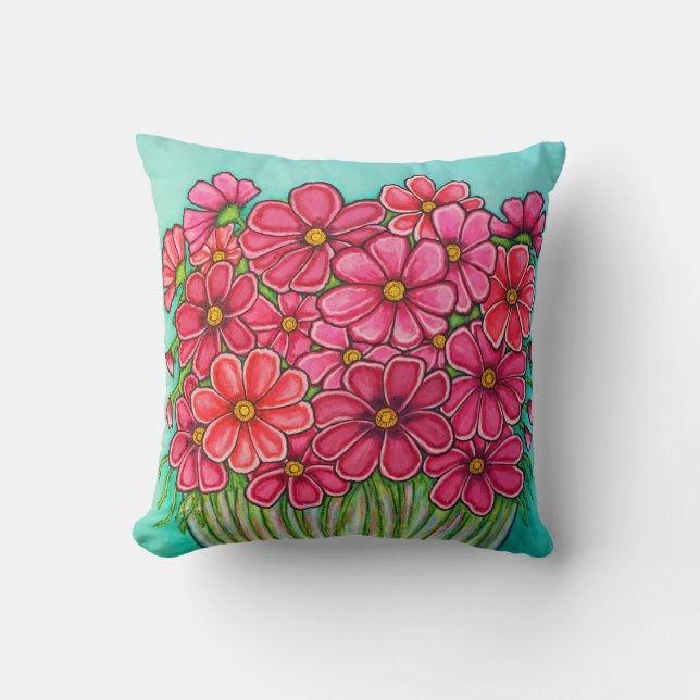 Pretty in Pink Cosmos Throw Pillow by Lisa Lorenz (Front)