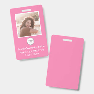 Pretty in Pink Employee Photo Company Logo Name ID Badge