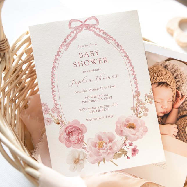 Pretty in Pink Floral Baby Shower  Invitation (Creator Uploaded)