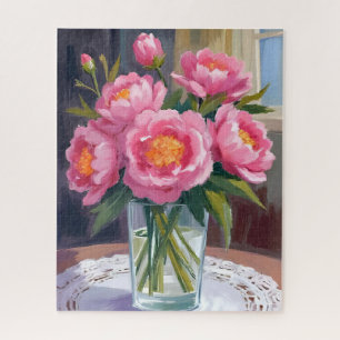 Pretty in Pink Flower Bouquet Peony Floral Jigsaw Puzzle