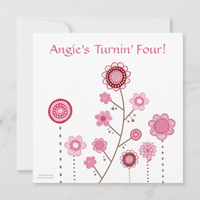 Pretty in Pink Flowers Custom Birthday Invitation (Front)