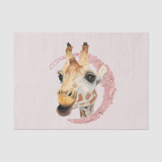 Pretty in Pink Giraffe Watercolor Painting Tissue Paper (Front)