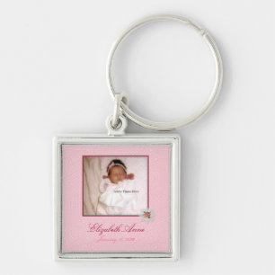 Pretty In Pink Girly Photo Birth Announcement Key Ring