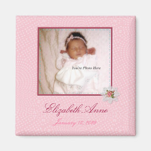 Pretty In Pink Girly Photo Birth Announcement Magnet