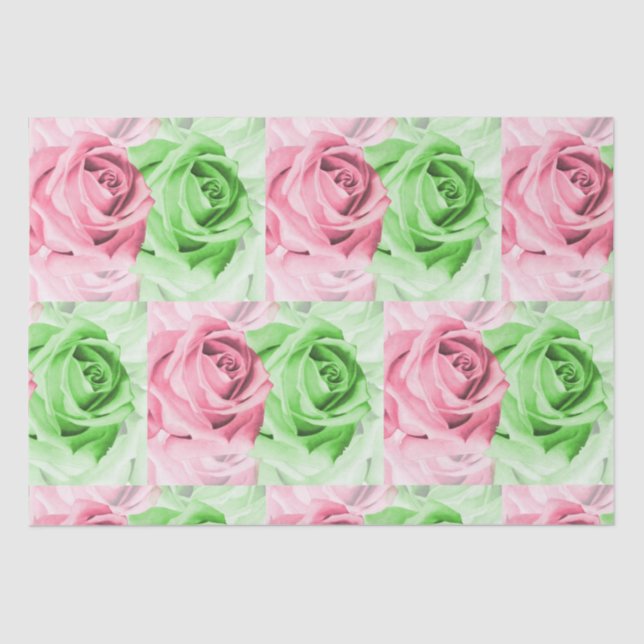 Pretty in Pink & Green Rose Tissue Wrap Paper (Front)