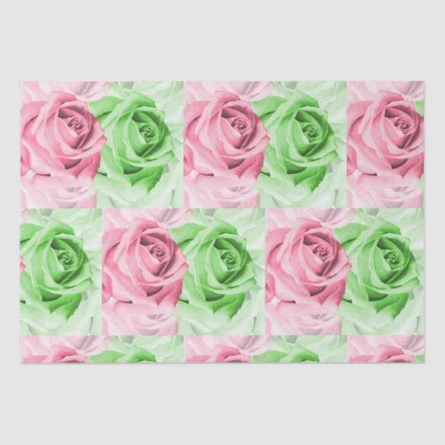 Pretty in Pink & Green Rose Tissue Wrap Tissue Paper (Front)