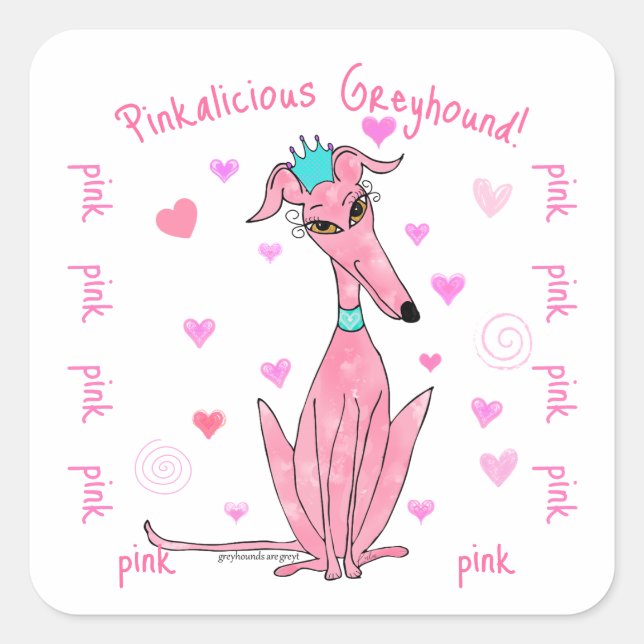 Pretty In Pink Greyhound Party Favour Square Sticker (Front)