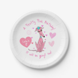 Pretty In Pink Greyhound Party Invitation Paper Plate