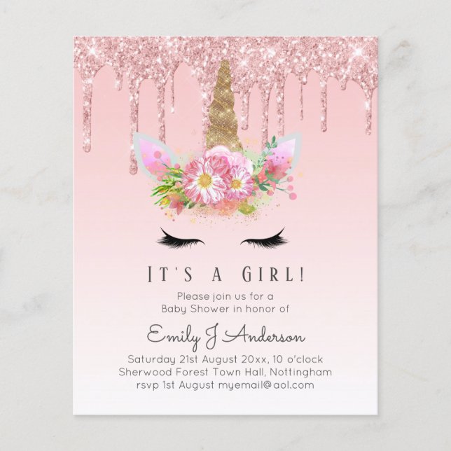 Pretty in Pink It's a Girl - Unicorn Baby Shower (Front)