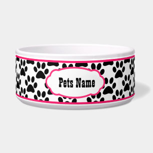 Pretty in Pink Paw Print Personalised Dog Bowl