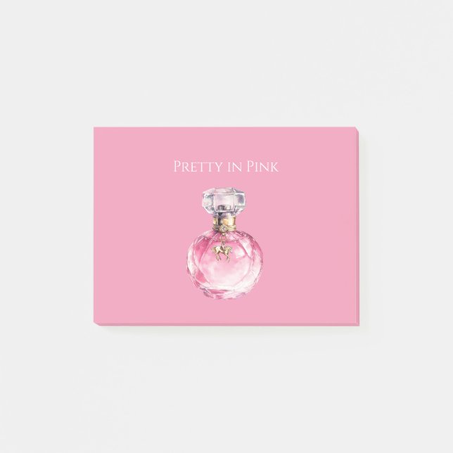 Pretty in Pink Perfume Bottle Gold Horse Charm Post-it Notes (Front)