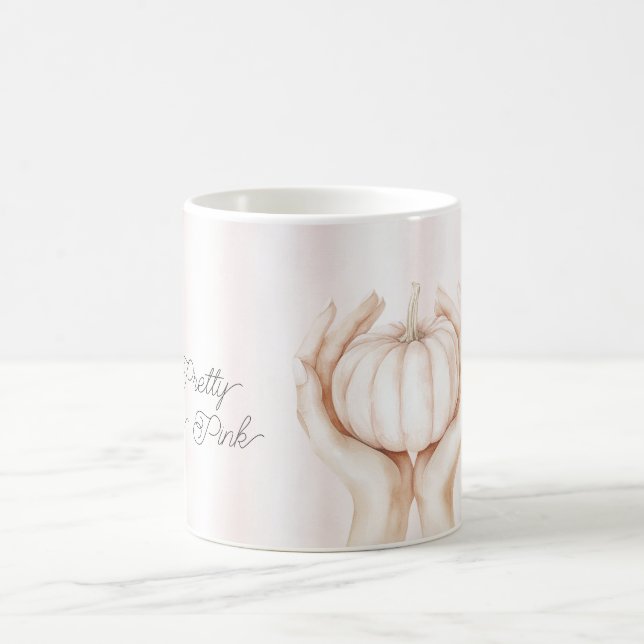 Pretty in Pink Pumpkin in Hands Coffee Mug (Center)