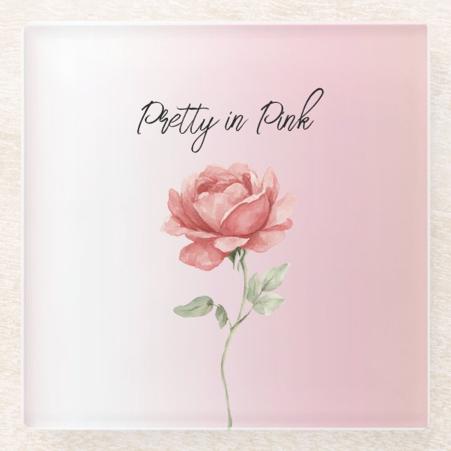 Pretty in Pink Red Rose Glass Coaster (Front)