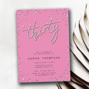 Pretty in Pink Rhinestones Elegant 30th Birthday Invitation