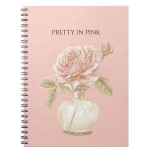 Pretty in Pink Rose Flower in Vase Notebook
