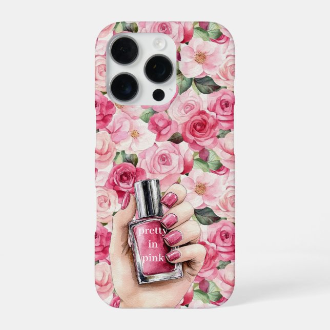 Pretty in Pink Roses Floral Hand Nail Polish iPhone Case (Back)
