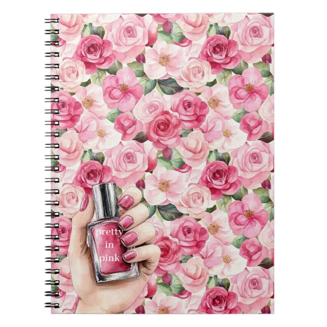 Pretty in Pink Roses Floral Hand Nail Polish Notebook (Front)