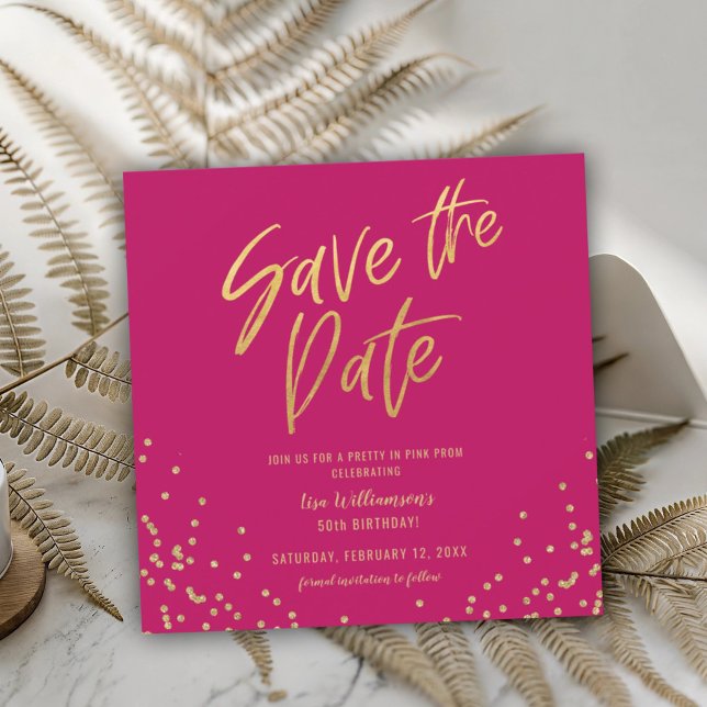 Pretty in Pink Save the Date Gold Glitter Invitation (Creator Uploaded)