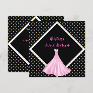 PRETTY IN PINK SWEET SIXTEEN INVITATION SPOT BLACK