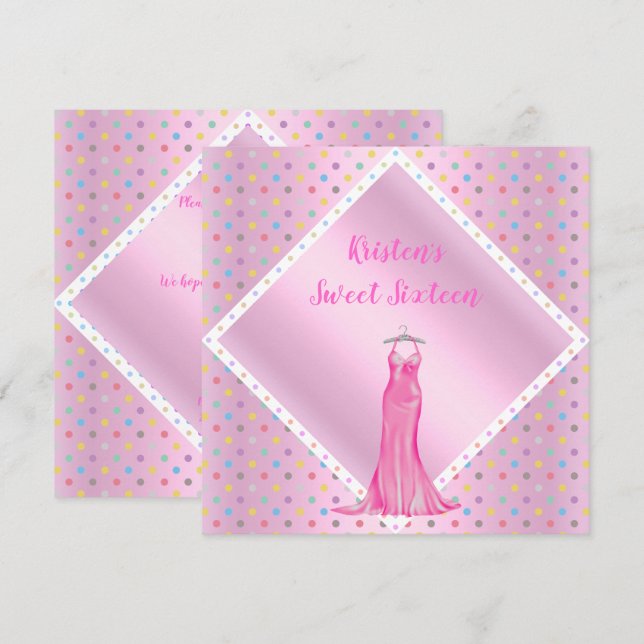 PRETTY IN PINK SWEET SIXTEEN INVITATION SPOT white (Front/Back)