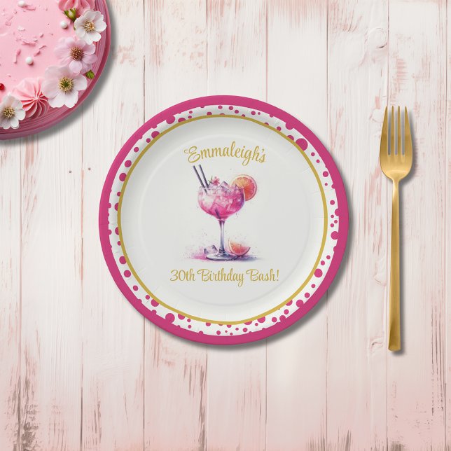 Pretty in Pink Themed Cocktail Birthday Paper Plate (Creator Uploaded)