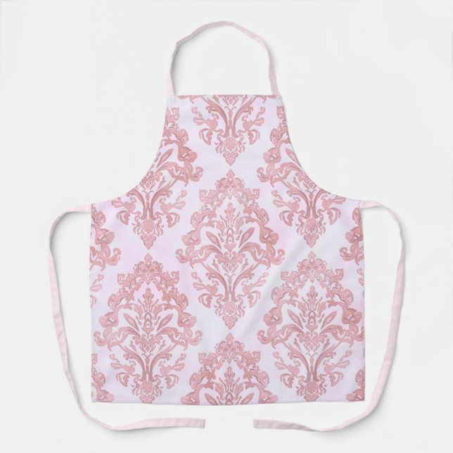 Pretty in Pink Victorian Damask Watercolor Pattern Apron (Front)