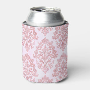 Pretty in Pink Victorian Damask Watercolor Pattern Can Cooler