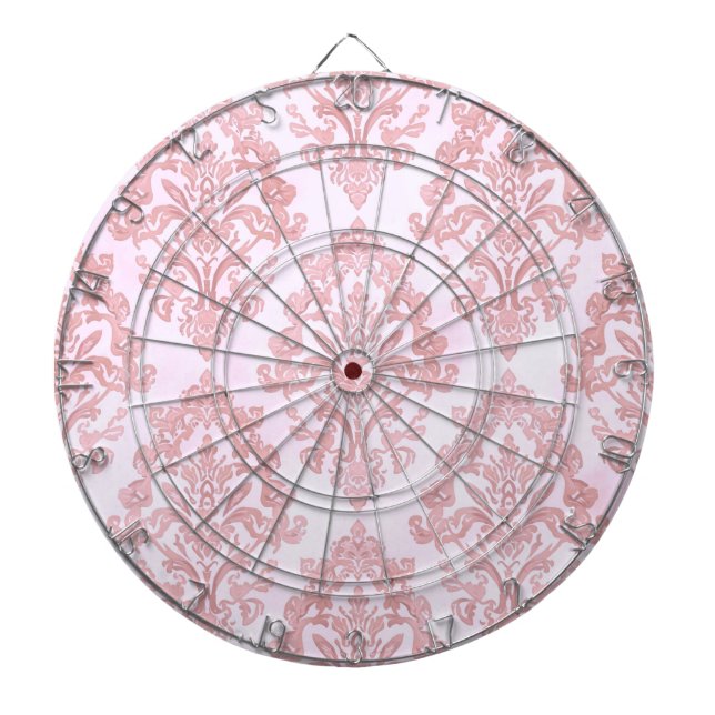 Pretty in Pink Victorian Damask Watercolor Pattern Dartboard (Front)