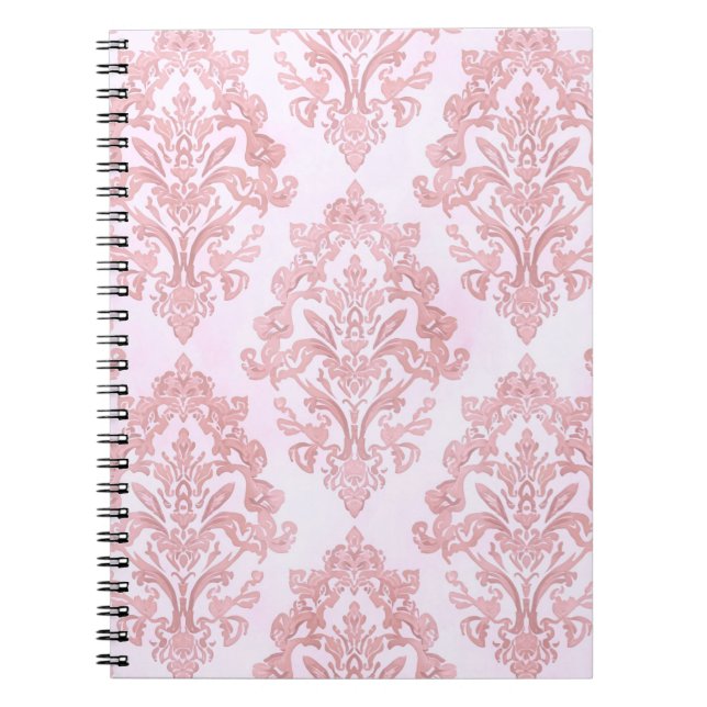 Pretty in Pink Victorian Damask Watercolor Pattern Notebook (Front)