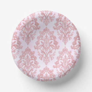 Pretty in Pink Victorian Damask Watercolor Pattern Paper Plate