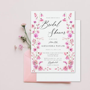 Pretty in Pink Wildflower Boho Frame Bridal Shower Invitation