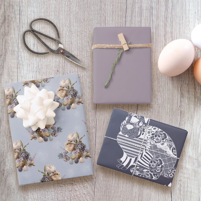 Pretty in Purple Floral Easter Greetings Wrapping Paper Sheet (Creator Uploaded)