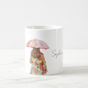 Pretty in Red Floral Pink Umbrella Coffee Mug