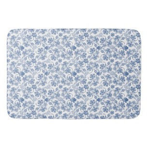 Pretty Indigo Blue Ethnic Floral Print Bath Mat