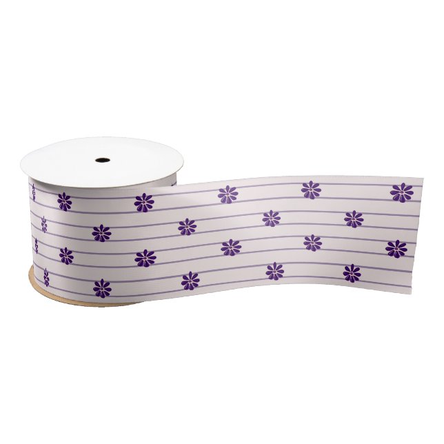 Pretty Indigo Floral & Blush and Violet Striped Satin Ribbon (Spool)